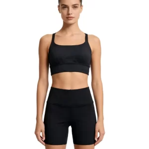 Compression crop top sets black front