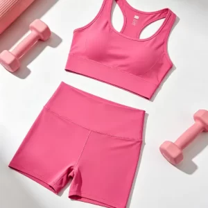 Compression crop top sets pink